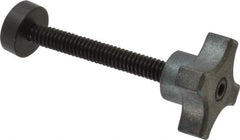 Made in USA - 1/4-20 Lobed Shoulder Swivel Pad Tip Steel Thumb Screw - 2-9/16" OAL, 1-1/8" Head Diam x 5/8" Head Height, Black Oxide Finish - Eagle Tool & Supply
