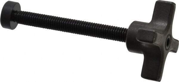 Made in USA - 3/8-16 Lobed Shoulder Swivel Pad Tip Steel Thumb Screw - 4-1/2" OAL, 2" Head Diam x 1-1/8" Head Height, Black Oxide Finish - Eagle Tool & Supply