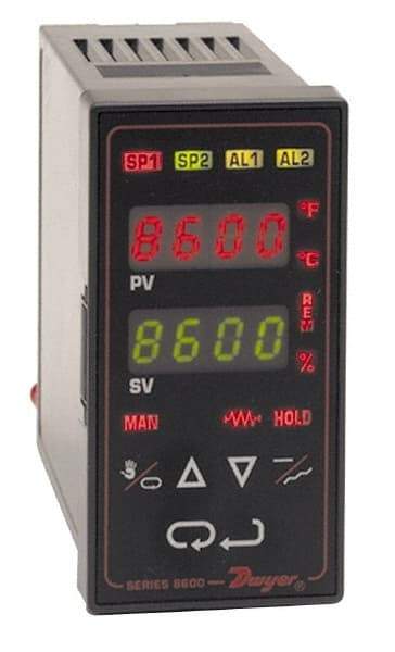 Dwyer - -350 to 3,200°F 1/8 DIN Temperature/Process Control - Dual 4-Digit LCD Display, Fuzzy Logic PID Control, 100-240 VAC/VDC - Eagle Tool & Supply