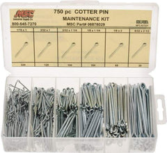 Value Collection - 750 Piece, 1/16 to 5/32" Pin Diam, Cotter Pin Assortment - 1 to 2-1/2" Long, Steel - Eagle Tool & Supply