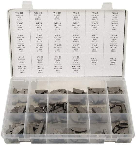 Made in USA - Key & Keyway Assortments Type: Woodruff Keys Number of Pieces: 350 - Eagle Tool & Supply
