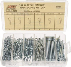 Value Collection - 150 Piece, 1/16 to 3/16" Pin Diam, Hitch Pin Assortment - 1-9/16 to 3-1/4" Long, Spring Steel - Eagle Tool & Supply