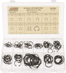 Made in USA - 150 Piece, 1/2 to 1-3/4", SpRing Assortment Steel, Snap Internal Retaining Ring Assortment - Includes Compartmented Case - Eagle Tool & Supply