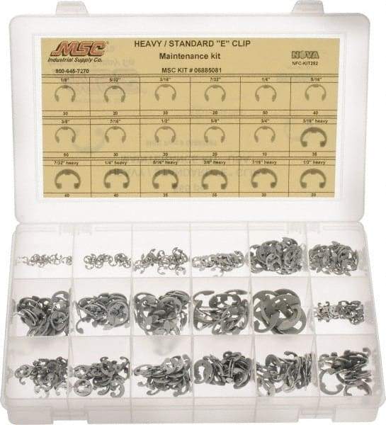 Made in USA - 565 Piece, 1/8 to 3/4", Steel, E Style External Retaining Ring Assortment - Includes Compartmented Case - Eagle Tool & Supply
