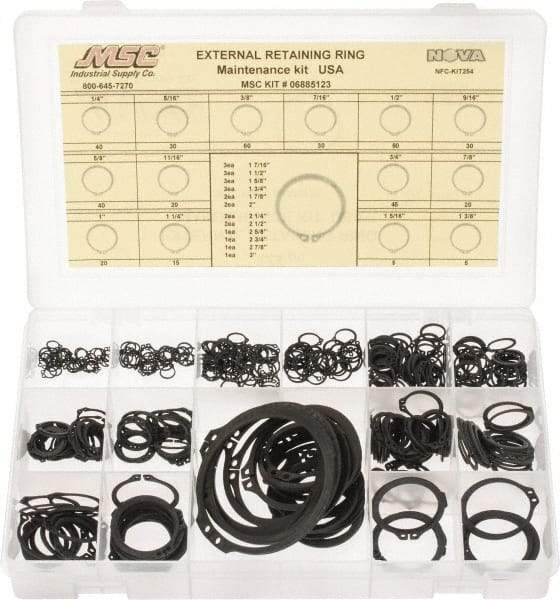 Made in USA - 444 Piece, 1/4 to 3", SpRing Assortment Steel, Snap External Retaining Ring Assortment - Includes Compartmented Case - Eagle Tool & Supply