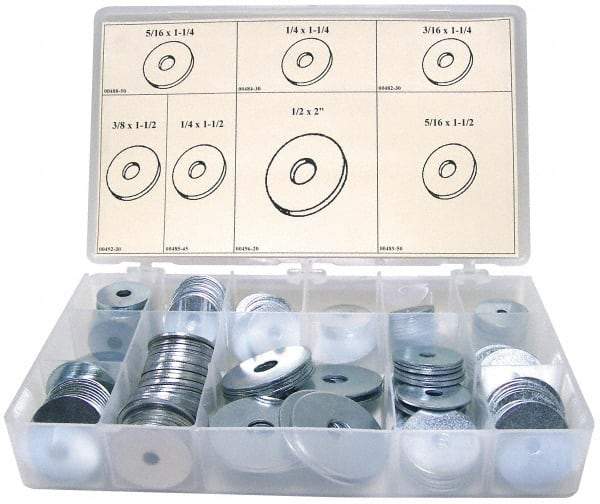 Value Collection - 255 Piece, 5/16 to 1/2" Screw, Steel Fender Washer Assortment - Includes 3/16 to 1/2" Screw & Compartmented Storage Case - Eagle Tool & Supply