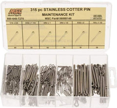 Value Collection - 315 Piece, 1/16 to 1/8" Pin Diam, Cotter Pin Assortment - 3/64 to 5/32" Long, Stainless Steel - Eagle Tool & Supply