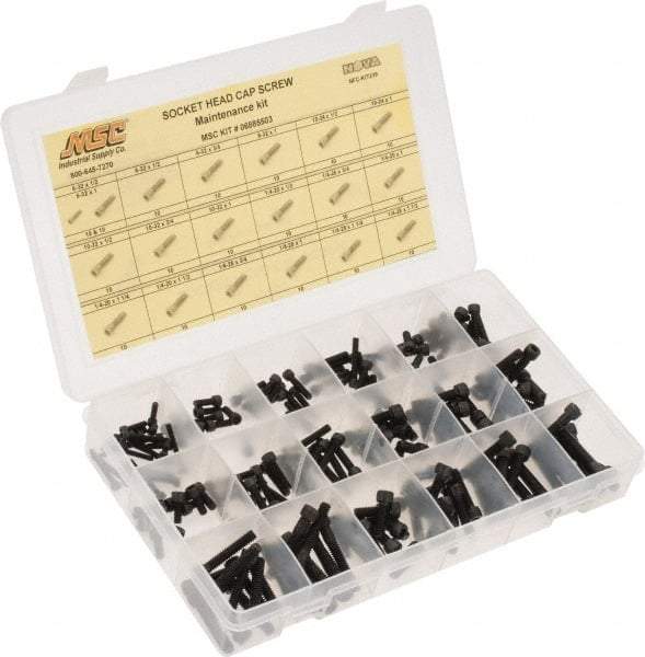 Value Collection - 190 Piece Steel Socket Head Cap Screws - #6-32 to 1/4-28 Thread - Eagle Tool & Supply