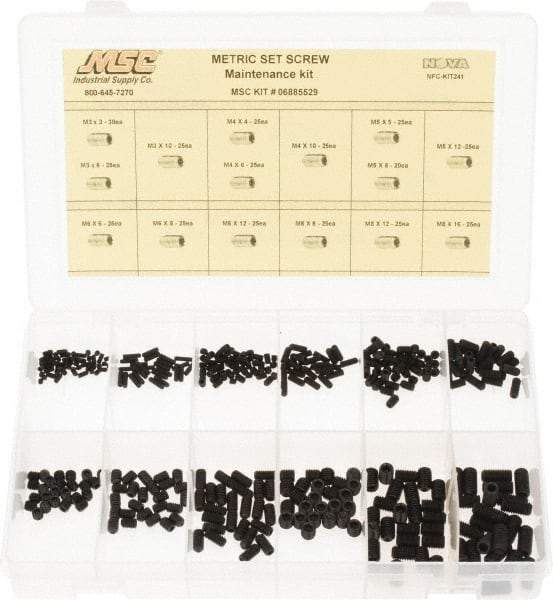 Value Collection - 375 Piece, M3 to M8, Steel Set Screw Assortment - Hex Head, Hex Socket Drive, 3 to 16mm Long - Eagle Tool & Supply