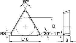 Kennametal - TPKN43 Grade KY3500 Ceramic Milling Insert - Uncoated, 3/16" Thick, 1/2" Inscribed Circle - Eagle Tool & Supply