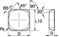 Kennametal - SEKN42 Grade KT530M Cermet Milling Insert - TiAlN Finish, 0.1252" Thick, 1/2" Inscribed Circle, 1mm Corner Radius - Eagle Tool & Supply