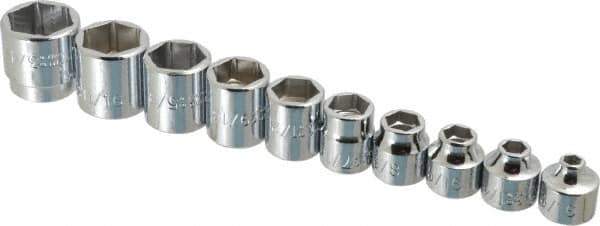 Proto - 10 Piece 3/8" Drive Standard Socket Set - 6 Points, 3/16 to 3/4", Inch Measurement Standard - Eagle Tool & Supply