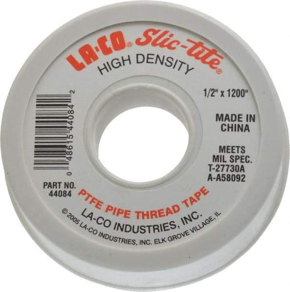 LA-CO - 1/2" Wide x 1,200" Long General Purpose Pipe Repair Tape - 3 mil Thick, -450 to 550°F, White - Eagle Tool & Supply