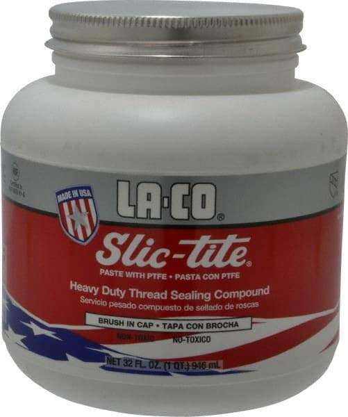 LA-CO - 1 Qt Brush Top Can White Thread Sealant - Paste with PTFE, 500°F Max Working Temp, For Metal, PVC, CPVC & ABS Plastic Pipe Threads - Eagle Tool & Supply