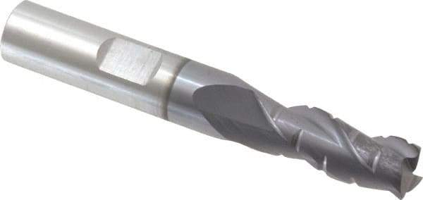 ProMax - 11/32" Diam, 7/8" LOC, 3 Flute Solid Carbide Roughing & Finishing Corner Radius End Mill - AlTiN Finish, 2-1/2" OAL, 3/8" Shank Diam, Straight Shank, 35° Helix, Centercutting, Regular Length - Eagle Tool & Supply