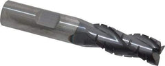 ProMax - 1/2" Diam, 1-1/4" LOC, 3 Flute Solid Carbide Roughing & Finishing Corner Radius End Mill - AlTiN Finish, 3" OAL, 1/2" Shank Diam, Weldon Shank, 35° Helix, Centercutting, Regular Length - Eagle Tool & Supply