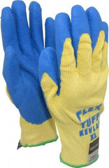 MCR Safety - Size XL (10), Latex Coated Cut Resistant Gloves - 11" Long, Palm & Fingers Coated, Kevlar Lining, Knit Wrist, Yellow/Blue, Paired - Eagle Tool & Supply