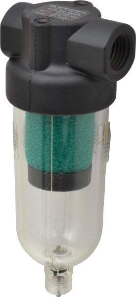 Norgren - 1/4" Port Coalescing Filter - Polycarbonate Bowl, Manual Drain, 150 Max psi, 0.01 Micron Rating, 1.63" Wide x 4-1/4" High - Eagle Tool & Supply