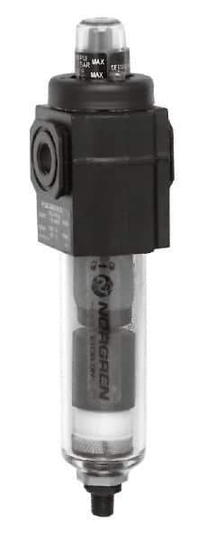 Norgren - 3/8" Port Coalescing Filter - Polycarbonate Bowl, Automatic Drain, 150 Max psi, 0.01 Micron Rating, 1.98" Wide x 7-1/2" High - Eagle Tool & Supply