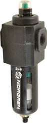 Norgren - 1/2" Port Coalescing Filter - Polycarbonate Bowl, Automatic Drain, 150 Max psi, 0.01 Micron Rating, 2.68" Wide x 8.16" High - Eagle Tool & Supply