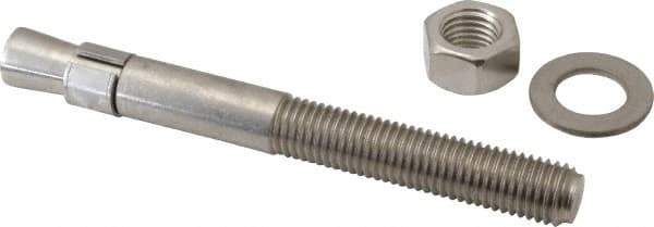 Red Head - 3/4" Diam, 3/4" Drill, 7" OAL, 3-3/16" Min Embedment Wedge Expansion Concrete Anchor - 304 Stainless Steel, Hex Nut Head, Hex Drive, 3-1/2" Thread Length - Eagle Tool & Supply