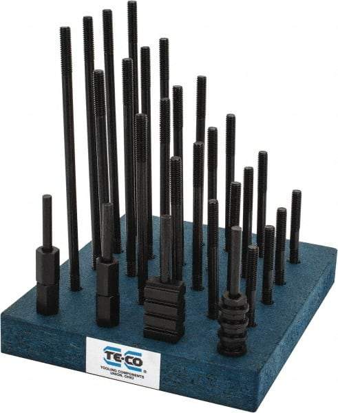 TE-CO - 38 Piece, 5/16-18 Stud, 3/8" T Slot, T Nut & Stud Kit - 5/8" T-Slot Nut Width, 3, 4, 5, 6, 7, 8" Stud Lengths - Eagle Tool & Supply