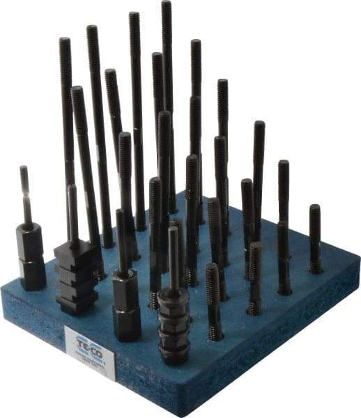 TE-CO - 38 Piece, 3/8-16 Stud, 1/2" T Slot, T Nut & Stud Kit - 7/8" T-Slot Nut Width, 3, 4, 5, 6, 7, 8" Stud Lengths - Eagle Tool & Supply