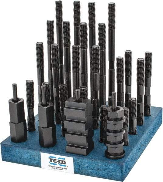 TE-CO - 38 Piece, 1/2-13 Stud, 11/16" T Slot, T Nut & Stud Kit - 1-1/8" T-Slot Nut Width, 3, 4, 5, 6, 7, 8" Stud Lengths - Eagle Tool & Supply