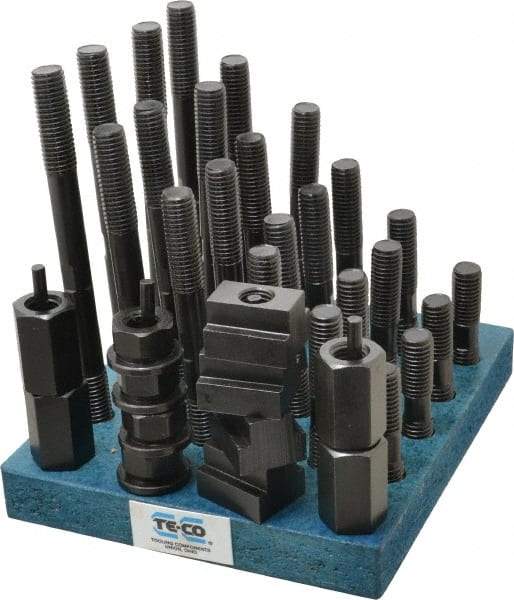 TE-CO - 38 Piece, 5/8-11 Stud, 13/16" T Slot, T Nut & Stud Kit - 1-1/4" T-Slot Nut Width, 3, 4, 5, 6, 7, 8" Stud Lengths - Eagle Tool & Supply