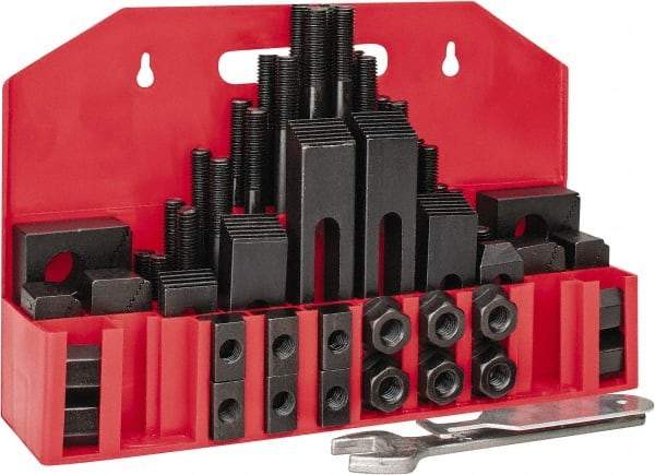 Value Collection - 52 Piece Fixturing Step Block & Clamp Set with 1" Step Block, 5/8" T-Slot, 1/2-13 Stud Thread - 1" Nut Width, 3, 4, 5, 6, 7 & 8" Stud Lengths - Eagle Tool & Supply