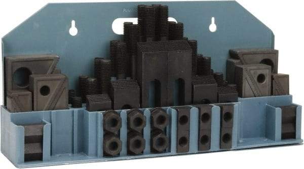 Value Collection - 52 Piece Fixturing Step Block & Clamp Set with 1" Step Block, 11/16" T-Slot, 5/8-11 Stud Thread - 1-1/8" Nut Width, 3, 4, 5, 6, 7 & 8" Stud Lengths - Eagle Tool & Supply