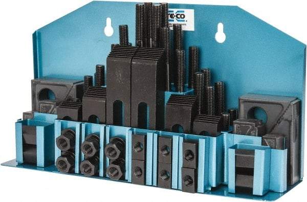 TE-CO - 52 Piece Fixturing Step Block & Clamp Set with 1" Step Block, 1/2" T-Slot, 3/8-16 Stud Thread - 7/8" Nut Width, 3, 4, 5, 6, 7 & 8" Stud Lengths - Eagle Tool & Supply