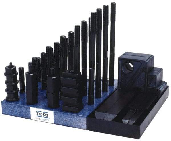 Gibraltar - 50 Piece Fixturing Step Block & Clamp Set with 1-1/2" Step Block, 3/4" T-Slot, 5/8-11 Stud Thread - 1-1/4" Nut Width, 3, 4, 5, 6, 7 & 8" Stud Lengths - Eagle Tool & Supply