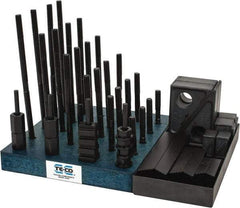 TE-CO - 50 Piece Fixturing Step Block & Clamp Set with 1" Step Block, 1/2" T-Slot, 3/8-16 Stud Thread - 7/8" Nut Width, 3, 4, 5, 6, 7 & 8" Stud Lengths - Eagle Tool & Supply