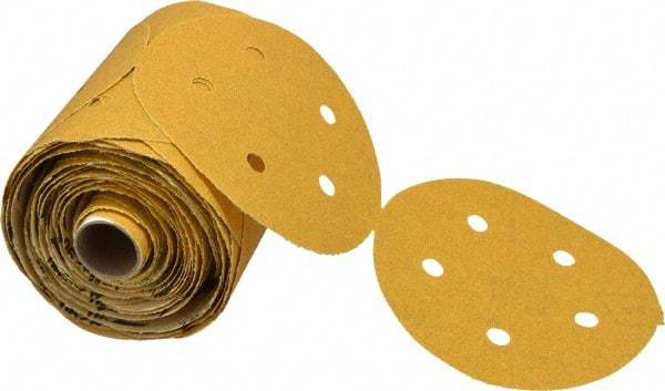 Norton - 5" Diam, 80 Grit Aluminum Oxide Adhesive PSA Disc - Coarse Grade, Gold, C Weighted Backing, Flexible - Eagle Tool & Supply