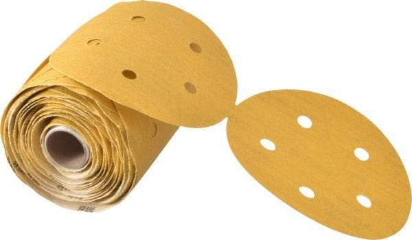 Norton - 5" Diam, 100 Grit Aluminum Oxide Adhesive PSA Disc - Medium Grade, Gold, C Weighted Backing, Flexible - Eagle Tool & Supply