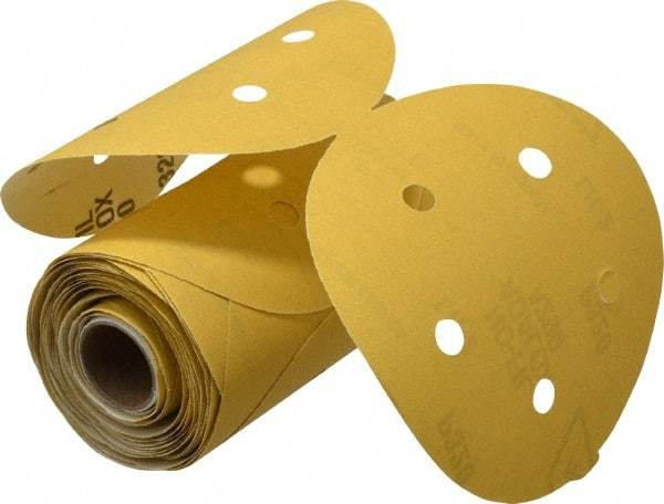 Norton - 5" Diam, 320 Grit Aluminum Oxide Adhesive PSA Disc - Very Fine Grade, Gold, C Weighted Backing, Flexible - Eagle Tool & Supply