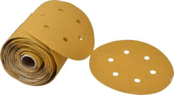 Norton - 6" Diam, 80 Grit Aluminum Oxide Adhesive PSA Disc - Coarse Grade, Gold, C Weighted Backing, Flexible - Eagle Tool & Supply