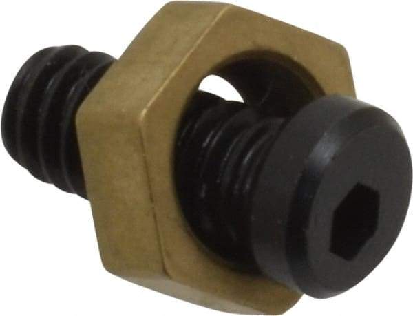 Mitee-Bite - 5/16" Brass Hex, 8-32 Stud Thread, Symmetrical Hex Clamp - 0.11" Hex Height, 205 Lb Holding Force, Hardened Steel Stud, 23/64" Long Thread, 1.5 Ft/Lb Torque, 10 Clamps - Eagle Tool & Supply