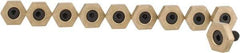 Mitee-Bite - 5/8" Brass Hex, 1/4-20 Stud Thread, Symmetrical Hex Clamp - 3/16" Hex Height, 800 Lb Holding Force, Hardened Steel Stud, 15/32" Long Thread, 6.2 Ft/Lb Torque, 10 Clamps - Eagle Tool & Supply