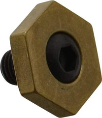 Mitee-Bite - 13/16" Brass Hex, 5/16-24 Stud Thread, Symmetrical Hex Clamp - 3/16" Hex Height, 800 Lb Holding Force, Hardened Steel Stud, 15/32" Long Thread, 8.3 Ft/Lb Torque, 12 Clamps - Eagle Tool & Supply