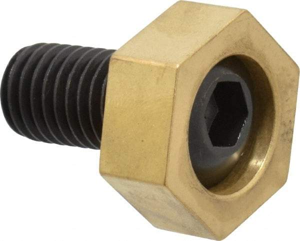 Mitee-Bite - 1-3/16" Brass Hex, 5/8-11 Stud Thread, Symmetrical Hex Clamp - 1/2" Hex Height, 6,000 Lb Holding Force, Hardened Steel Stud, 1-1/8" Long Thread, 100 Ft/Lb Torque, 4 Clamps - Eagle Tool & Supply