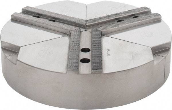 Abbott Workholding Products - 10" & Up Chuck Capacity, 1.5mm x 60° Serrated Attachment, Round Soft Lathe Chuck Jaw - 3 Jaws, Steel, 1.1811" Btw Mount Hole Ctrs, 10" Wide x 2" High, 0.6299" Groove, 0.4724" & 12mm Fastener - Eagle Tool & Supply