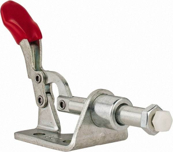 De-Sta-Co - 100 Lb Load Capacity, Flanged Base, Carbon Steel, Standard Straight Line Action Clamp - 3 Mounting Holes, 0.17" Mounting Hole Diam, 1/4" Plunger Diam, Thumb Handle - Eagle Tool & Supply