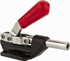 De-Sta-Co - 600 Lb Load Capacity, Flanged Base, Carbon Steel, Standard Straight Line Action Clamp - 4 Mounting Holes, 0.27" Mounting Hole Diam, 0.44" Plunger Diam, Straight Handle - Eagle Tool & Supply
