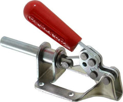 De-Sta-Co - 300 Lb Load Capacity, Flanged Base, Carbon Steel, Standard Straight Line Action Clamp - 4 Mounting Holes, 0.22" Mounting Hole Diam, 0.44" Plunger Diam, Straight Handle - Eagle Tool & Supply