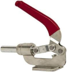 De-Sta-Co - 800 Lb Load Capacity, Flanged Base, Carbon Steel, Standard Straight Line Action Clamp - 4 Mounting Holes, 0.38" Mounting Hole Diam, 0.62" Plunger Diam, Whale Tail Handle - Eagle Tool & Supply