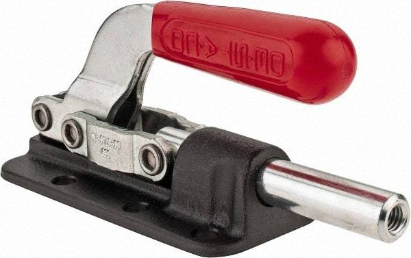 De-Sta-Co - 2,500 Lb Load Capacity, Flanged Base, Carbon Steel, Standard Straight Line Action Clamp - 6 Mounting Holes, 0.34" Mounting Hole Diam, 0.62" Plunger Diam, Straight Handle - Eagle Tool & Supply