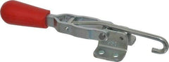 De-Sta-Co - 200 Lb Capacity, Horizontal, J Hook, Flanged Base, Carbon Steel Pull Action Latch Clamp - 2.35" Drawing Movement, 6.01" OAL, Straight Handle - Eagle Tool & Supply