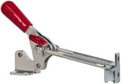 De-Sta-Co - 1,000 Lb Capacity, Vertical, U Hook, Flanged Base, Carbon Steel Pull Action Latch Clamp - 2.04" Drawing Movement, 4.1" OAL, Threaded U Hook, Straight Handle - Eagle Tool & Supply